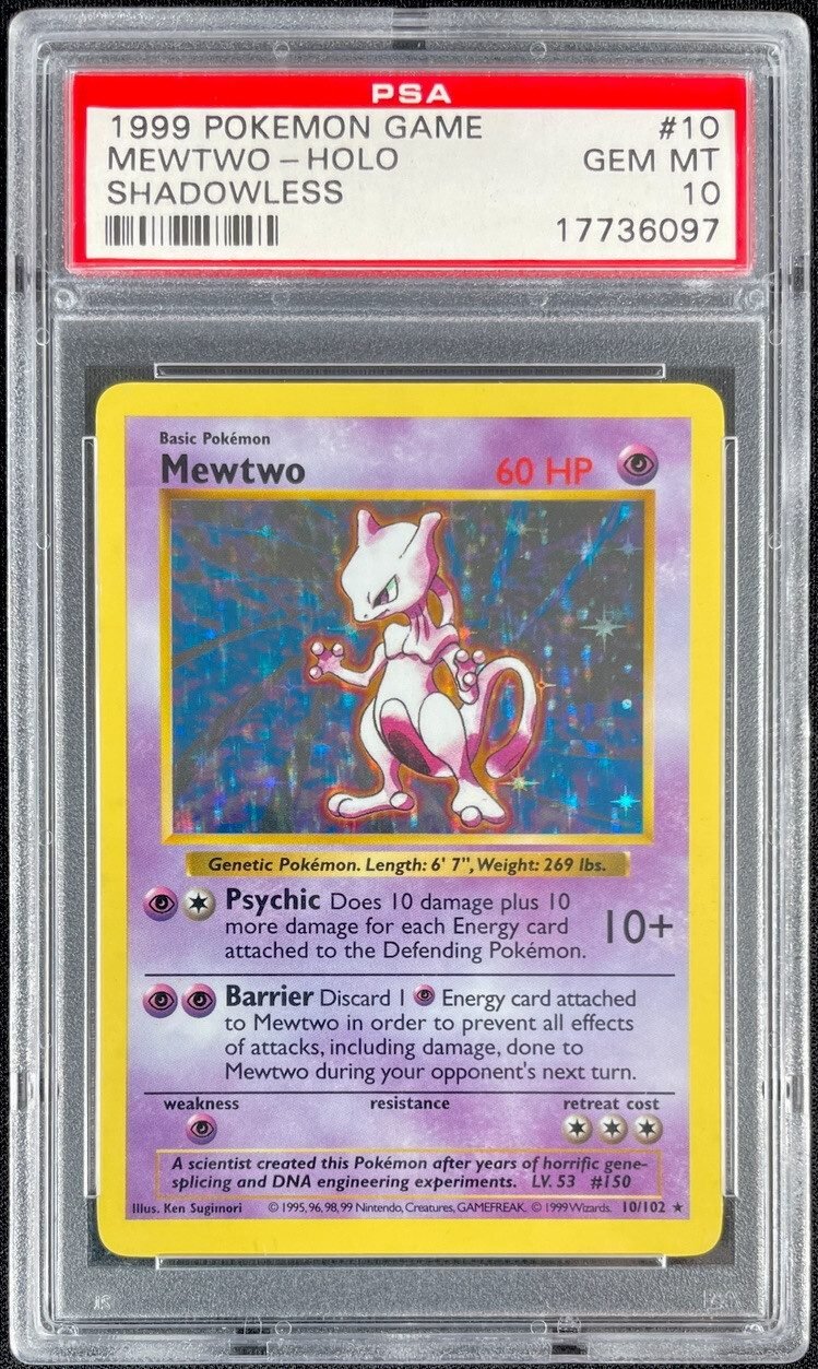 1999 Base Set 1st Edition Shadowless Mewtwo #10 PSA 10